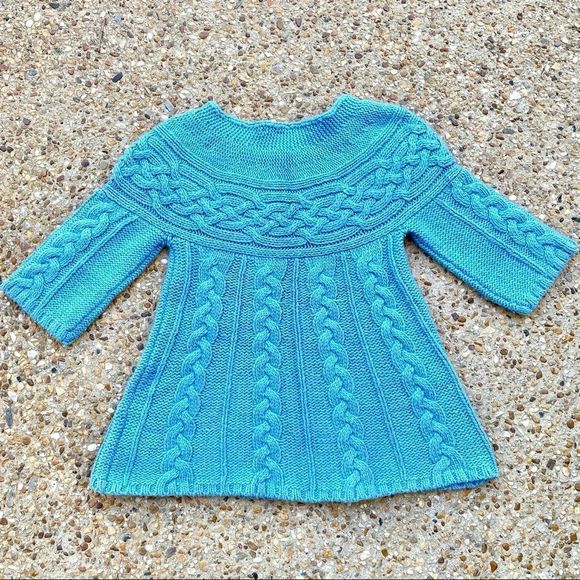Gap Celtic Cable Knit Wool Blend 3/4 Sleeve Blue Sweater Size XS - Picture 9 of 9